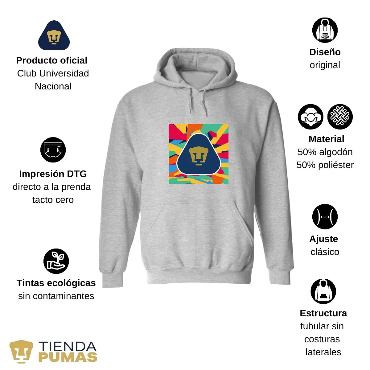 Sudadera Mujer Hoodie  Pumas UNAM Logo Multicolor