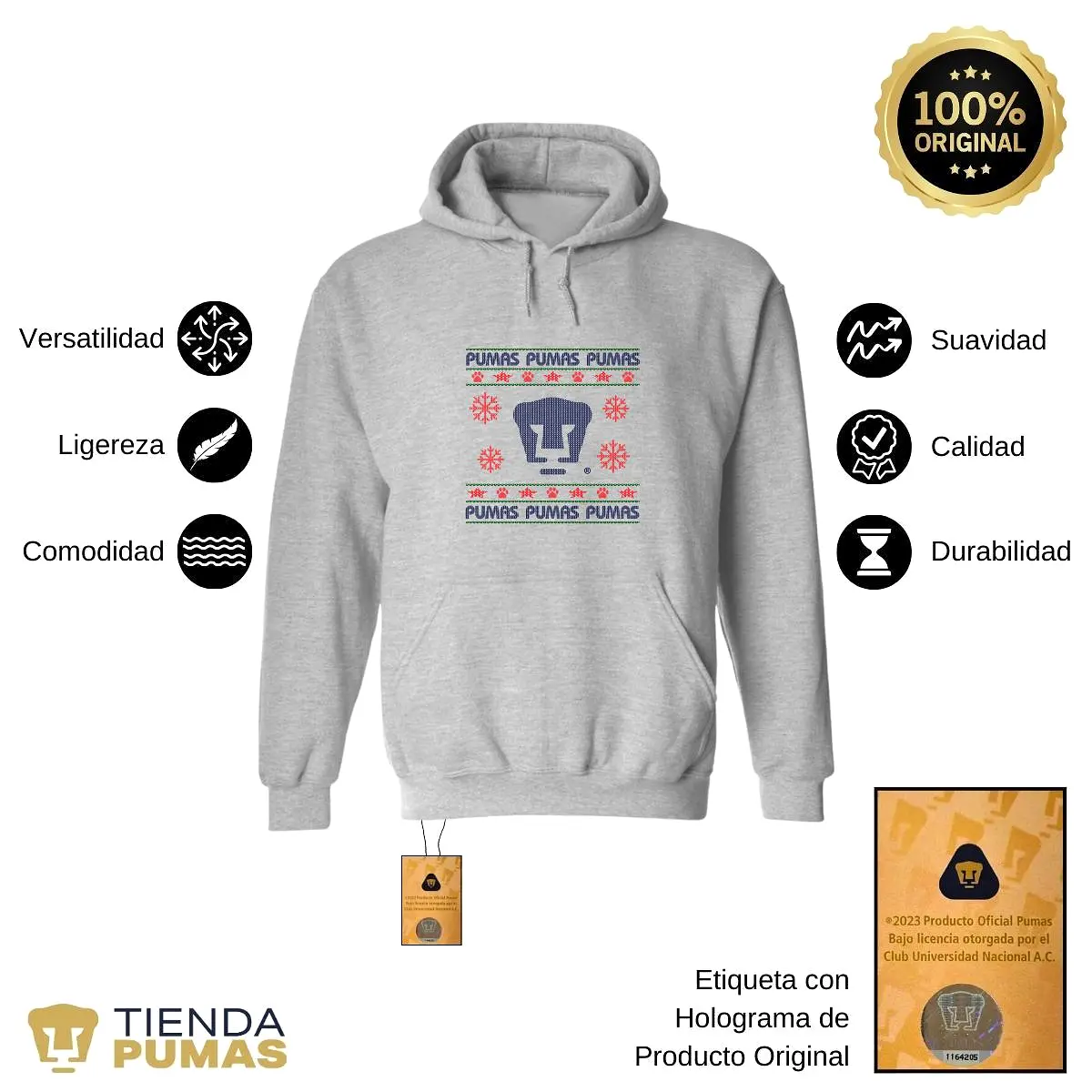 Sudadera Mujer Hoodie  Pumas UNAM Navidad