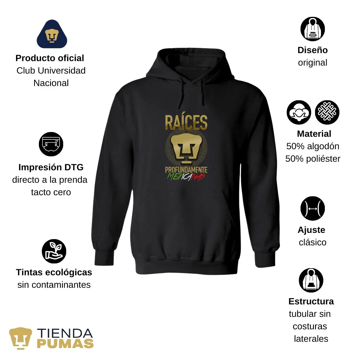 Sudadera Mujer Hoodie  Pumas UNAM Raíces