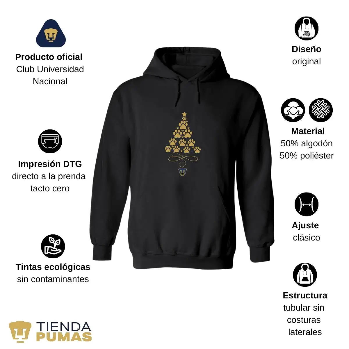 Sudadera Mujer Hoodie  Pumas UNAM rbol Navidad