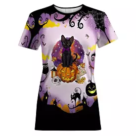 T-shirt Halloween, Mignon Chat Noir Sur Citrouille - CT30092351