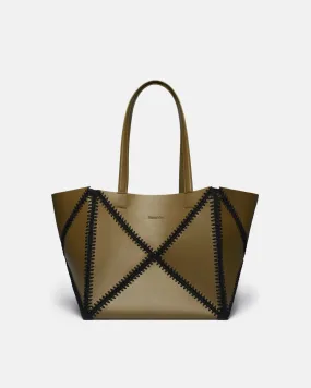 The Origami Tote - Alt Nappa Crochet Tote - Khaki