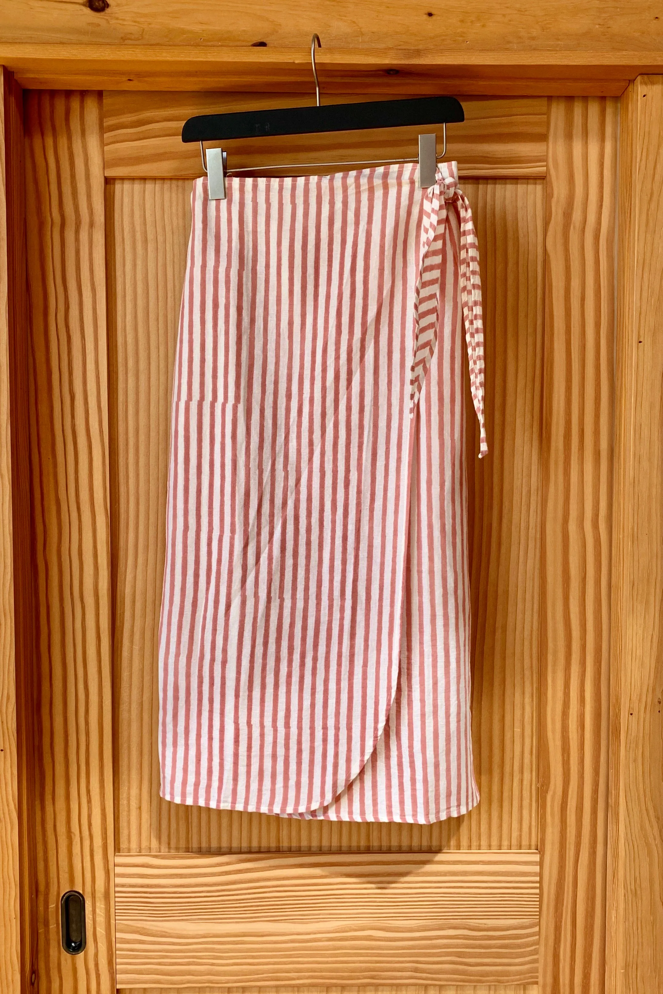 Tie Skirt - Muted Clay Stripe Linen Organic