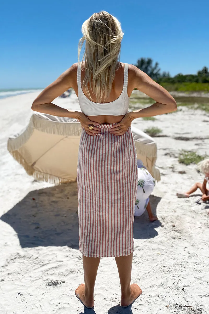 Tie Skirt - Muted Clay Stripe Linen Organic