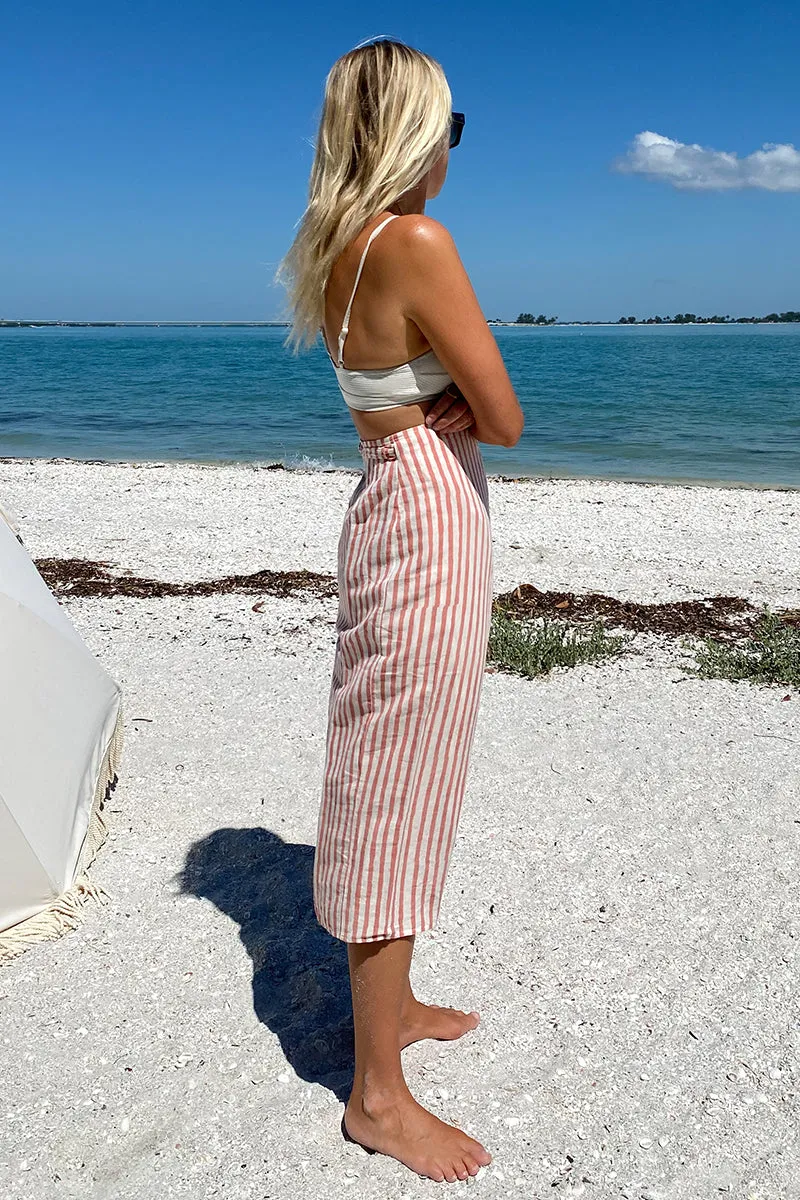 Tie Skirt - Muted Clay Stripe Linen Organic