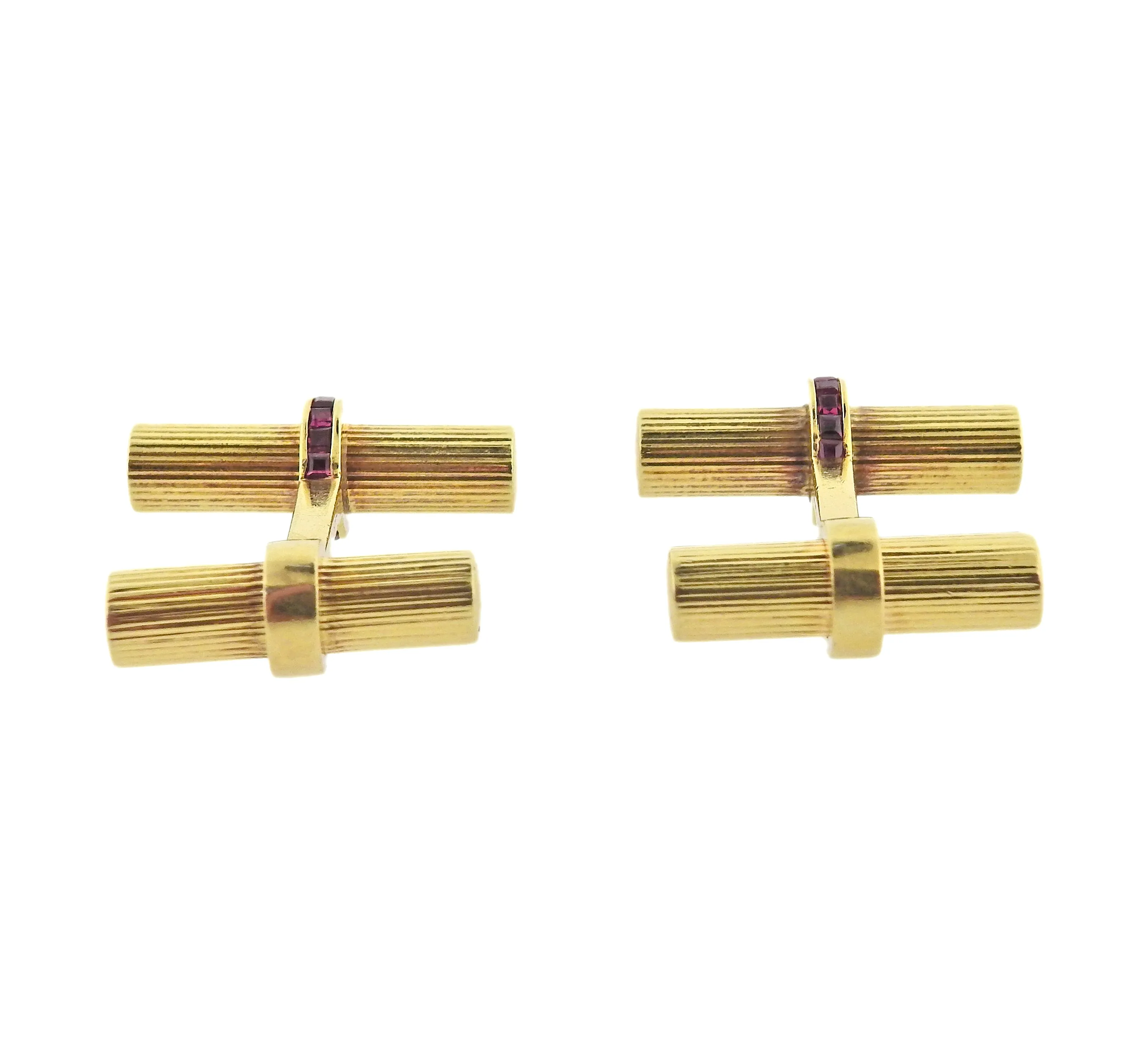 Tiffany & Co Midcentury Ruby Gold Bar Cufflinks