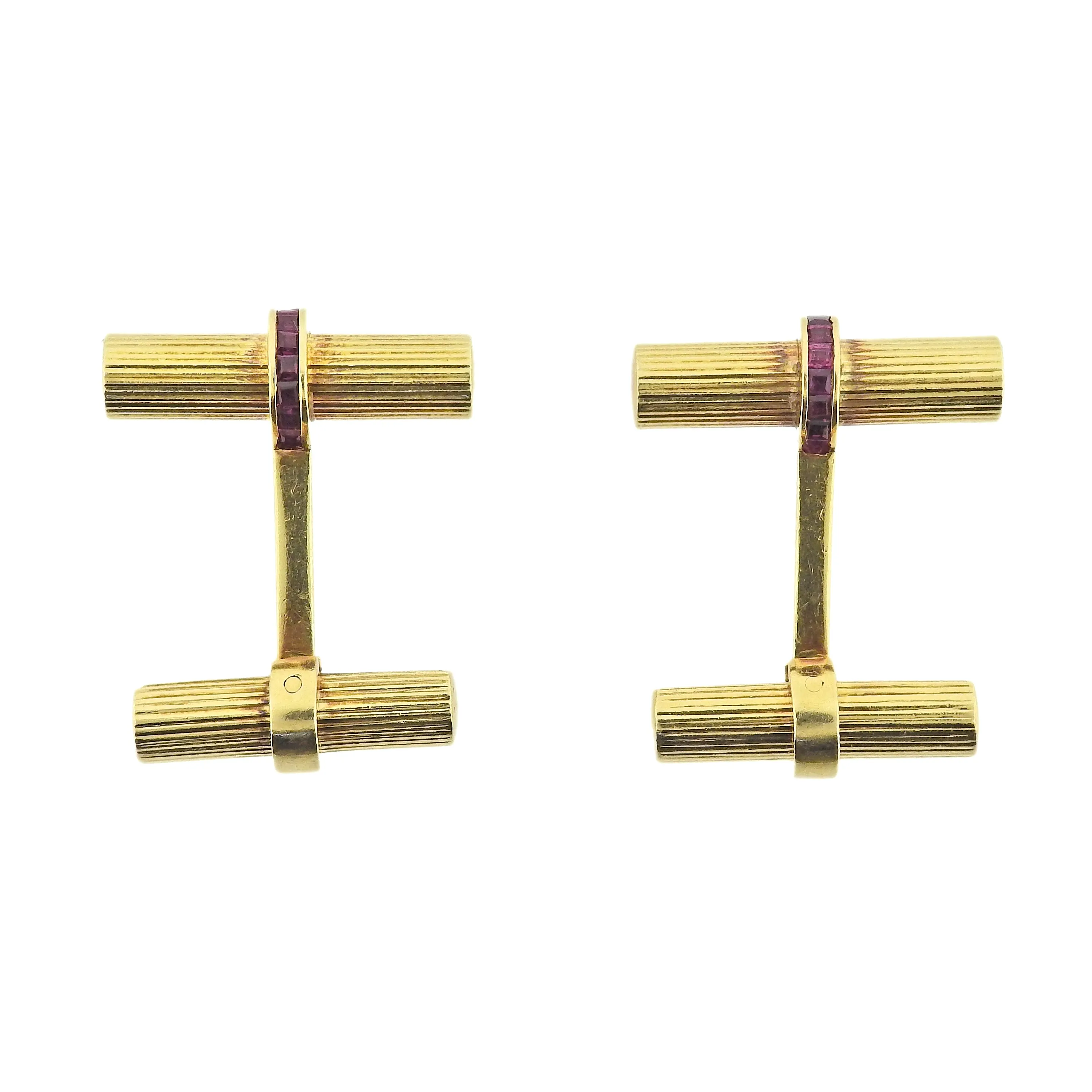 Tiffany & Co Midcentury Ruby Gold Bar Cufflinks