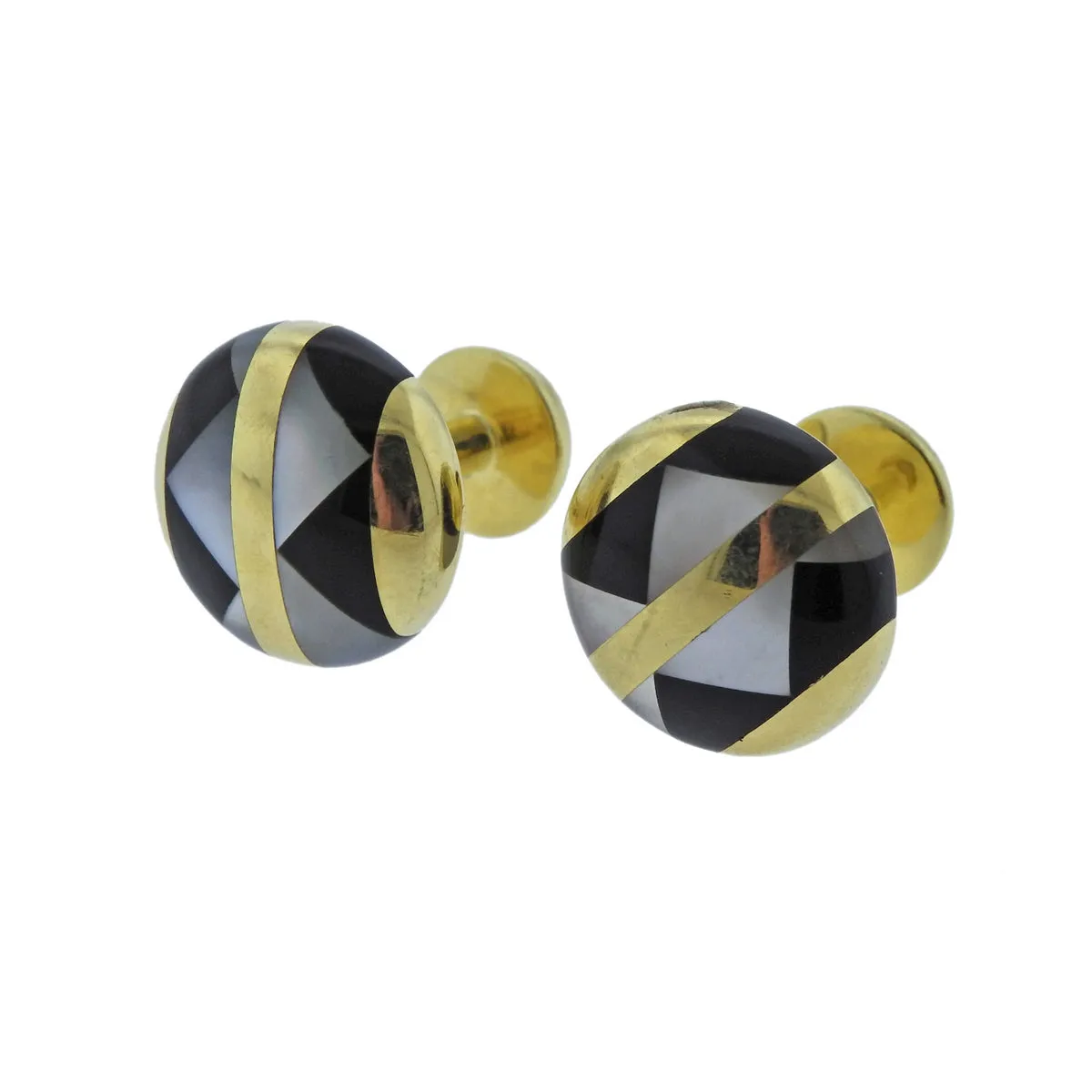 Tiffany & Co Onyx Mother of Pearl Inlay Gold Cufflinks