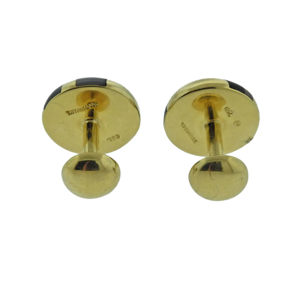 Tiffany & Co Onyx Mother of Pearl Inlay Gold Cufflinks