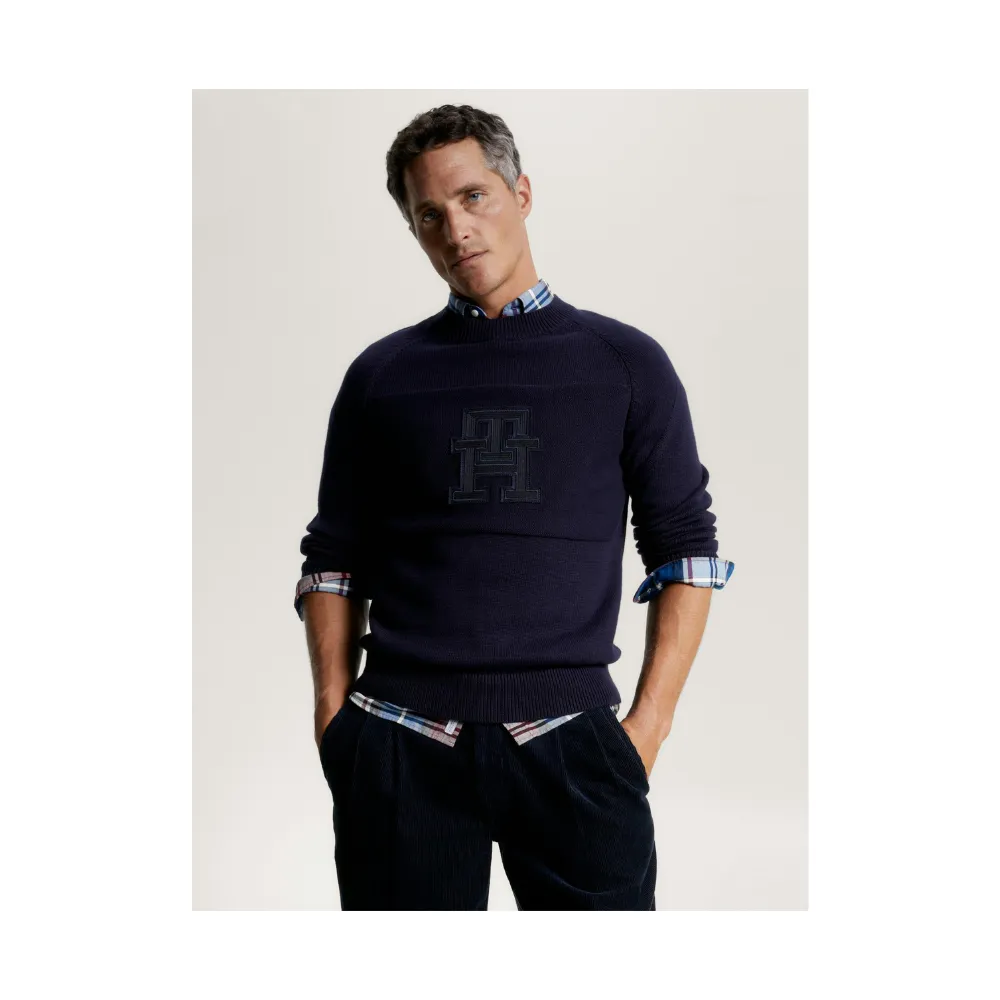 Tommy Hilfiger Mw33085 Msw Monogram Crew Neck Navy