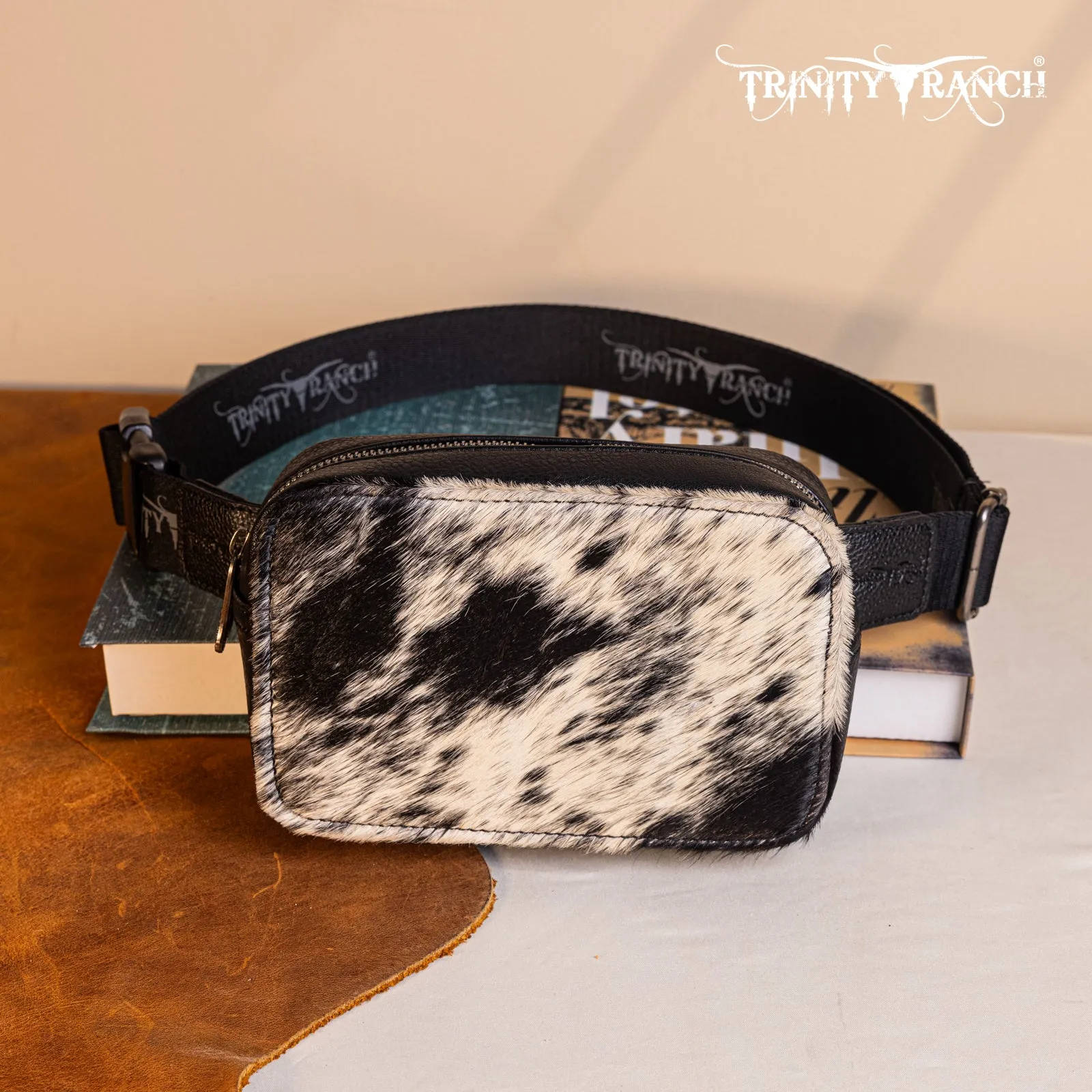 TR184-194 Trinity Ranch Genuine Hair-On Cowhide Belt Bag - Black