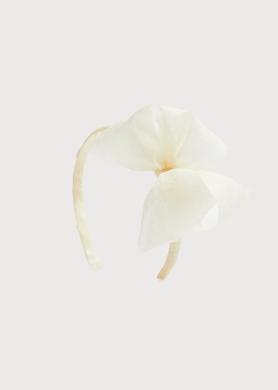 Traditional Big Bow Tulle Hairband in Ivory