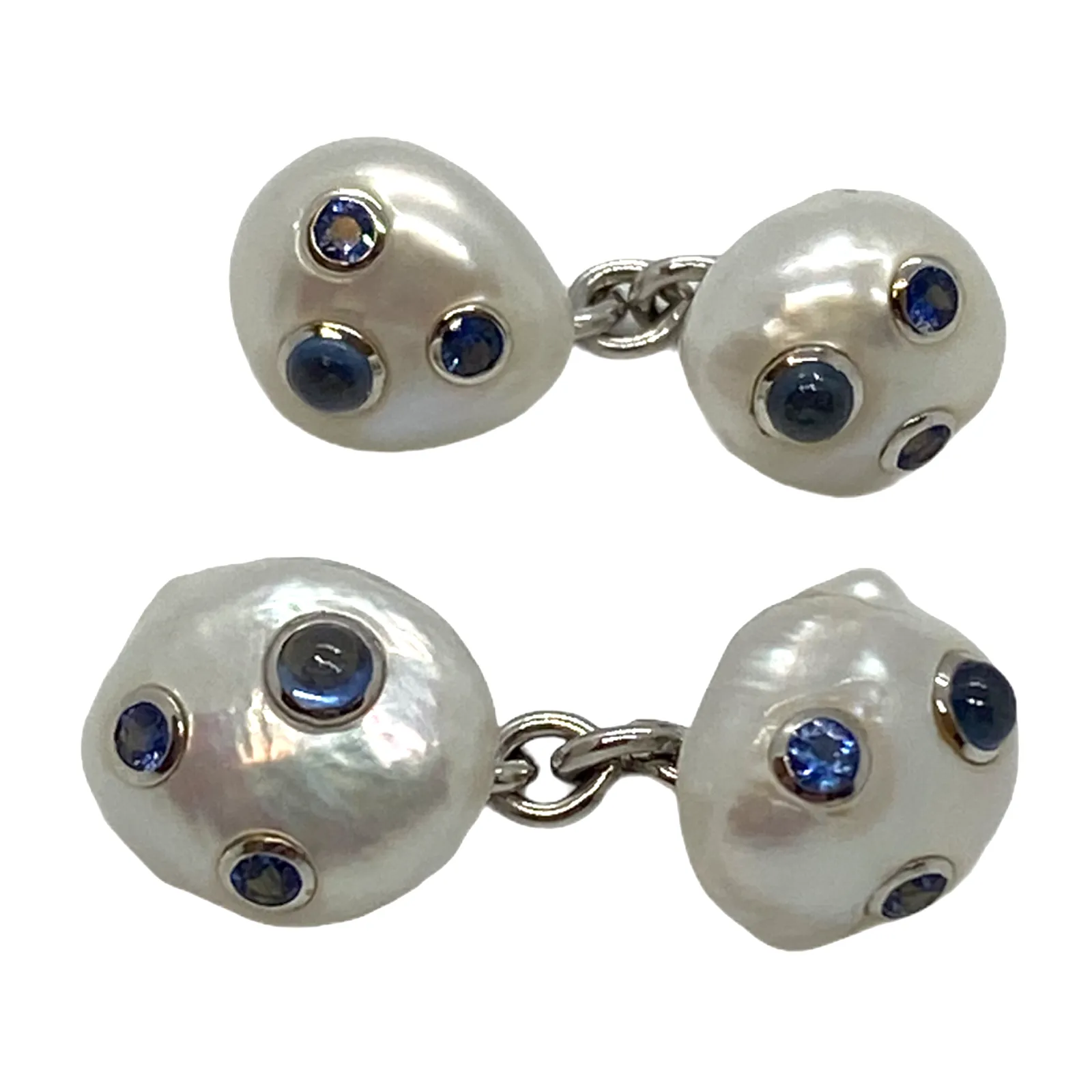 Trianon Pearl Sapphire 18k Gold Cufflinks