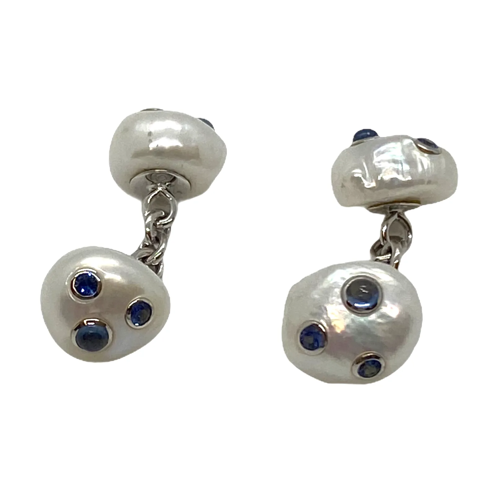 Trianon Pearl Sapphire 18k Gold Cufflinks