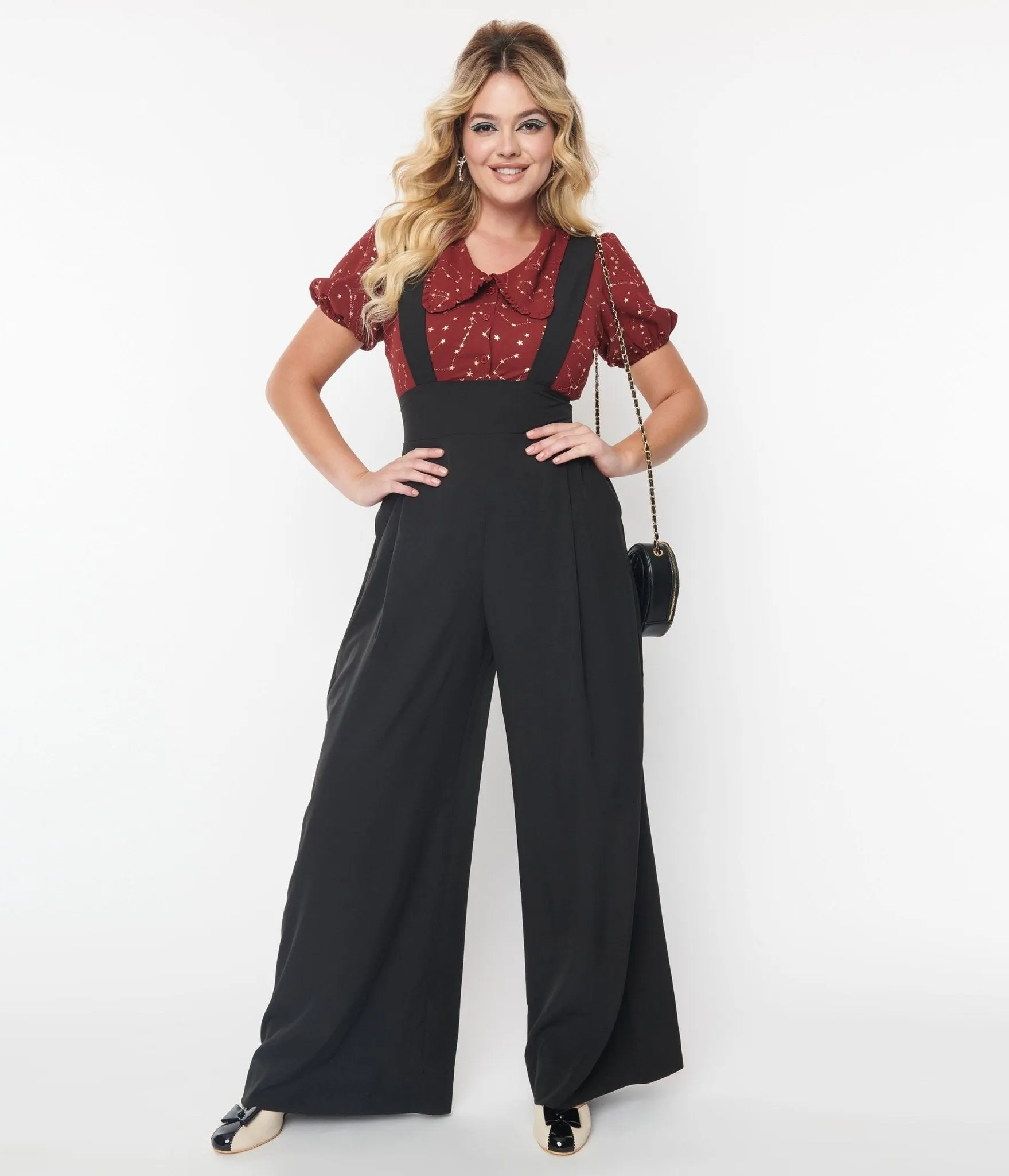 Unique Vintage Black Wide Leg Rochelle Suspender Pants