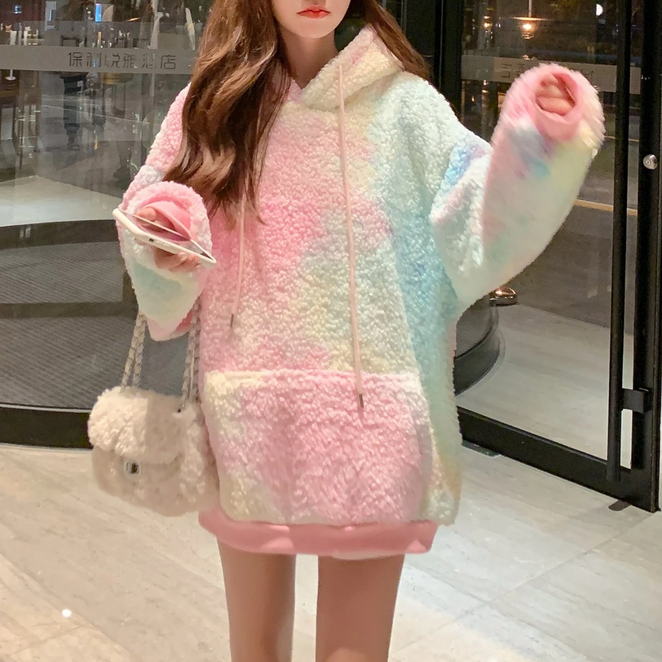 Warm Fur Rainbow Hoodie AD12806