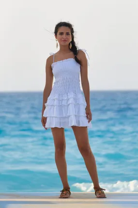 White Linen Ruffle Mini Dress