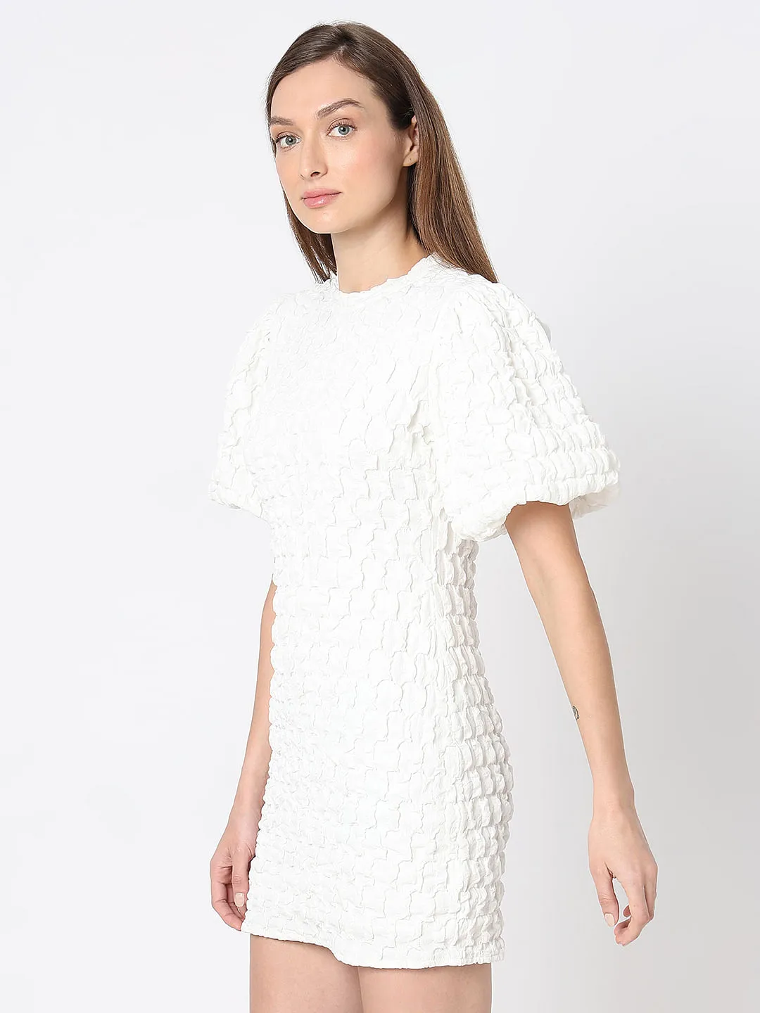 White Textured Mini Dress