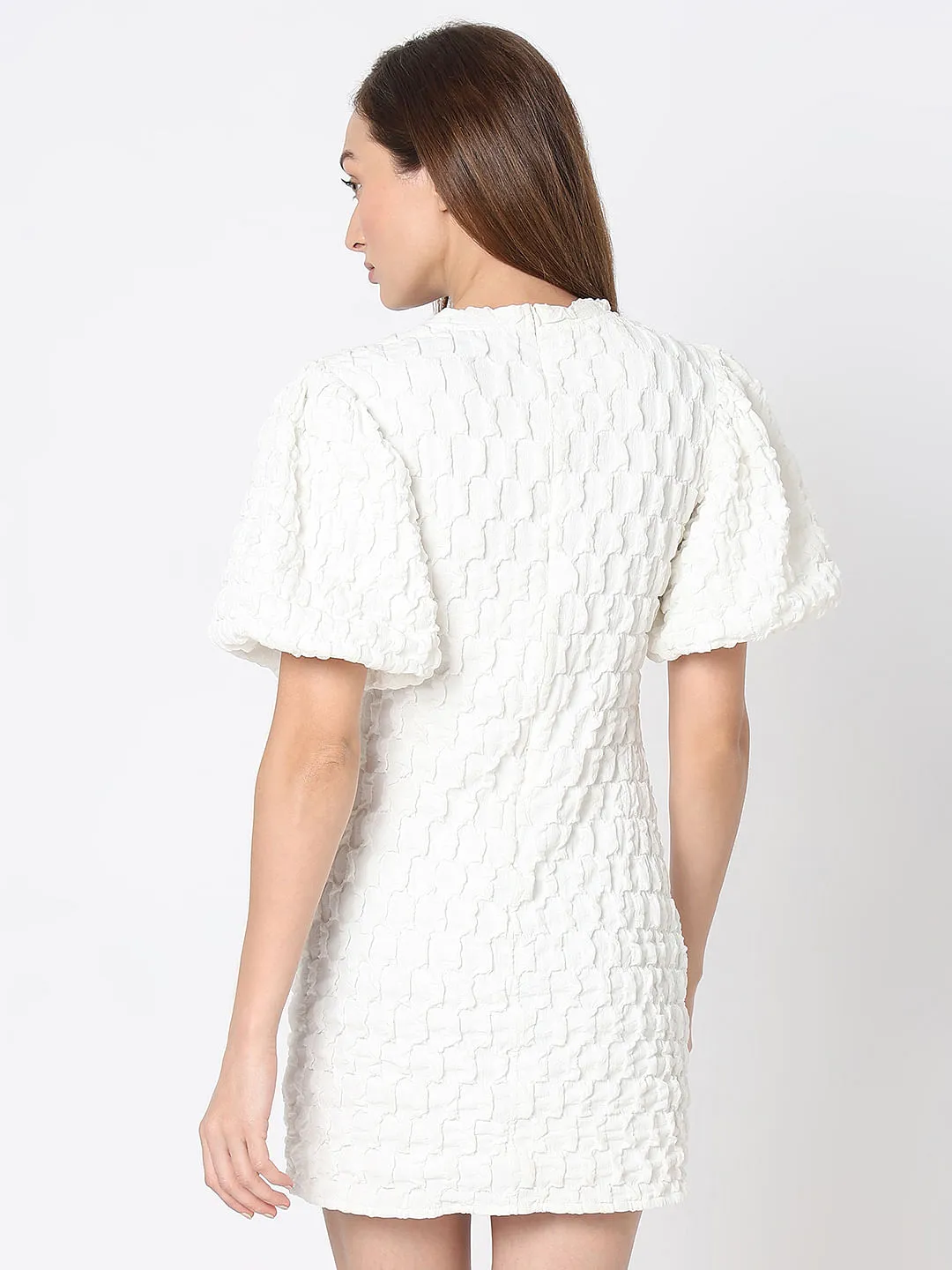 White Textured Mini Dress