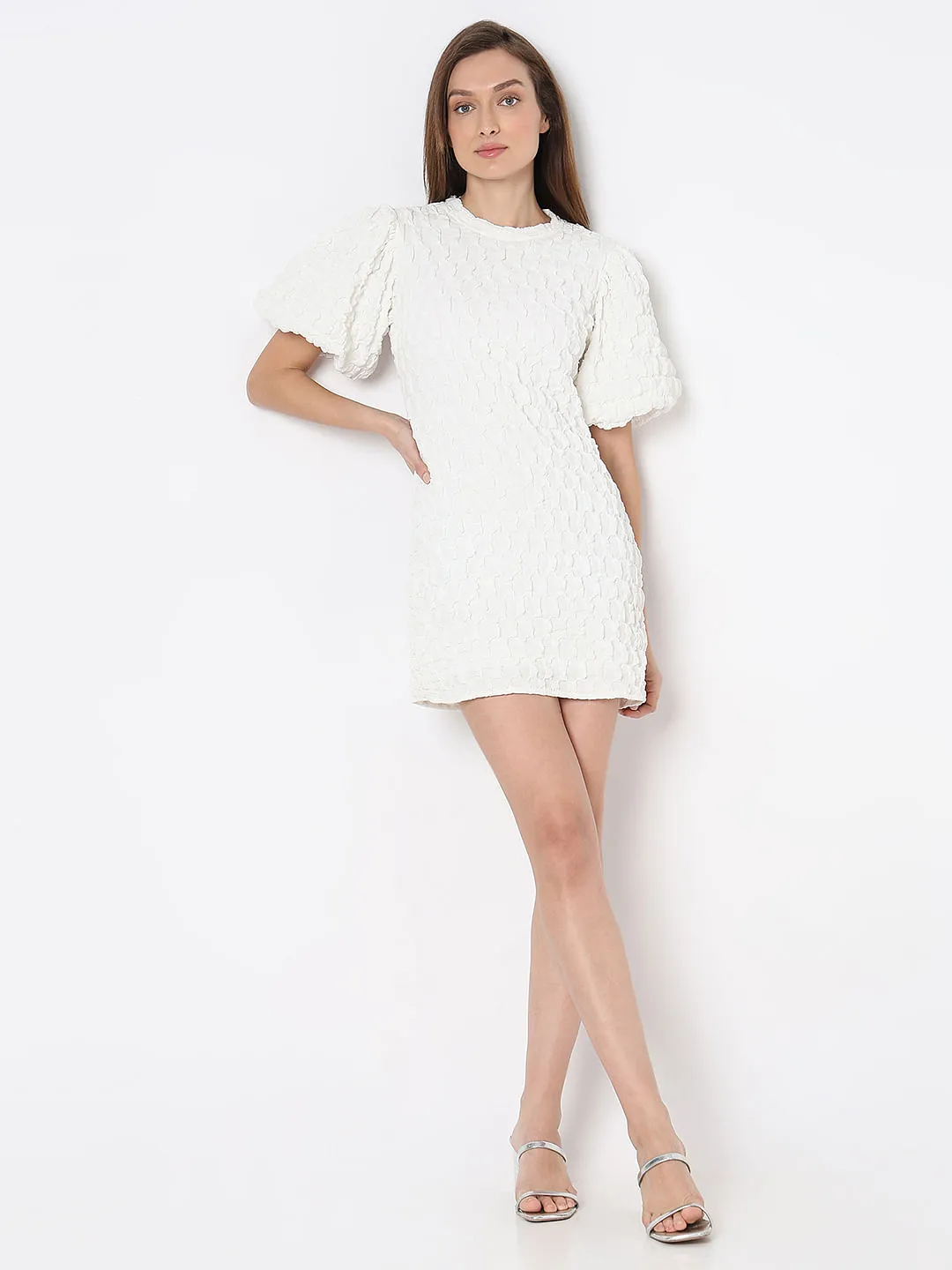 White Textured Mini Dress