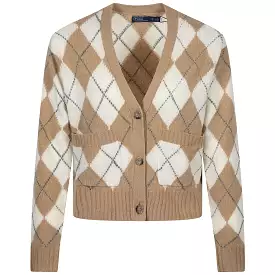 Womens Argyle Wool V-Neck Cardigan Camel Multi - 2024