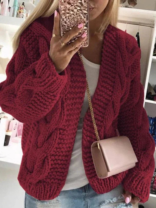 Women's Cozy Hooded Open Front Chunky Knit Cardigan