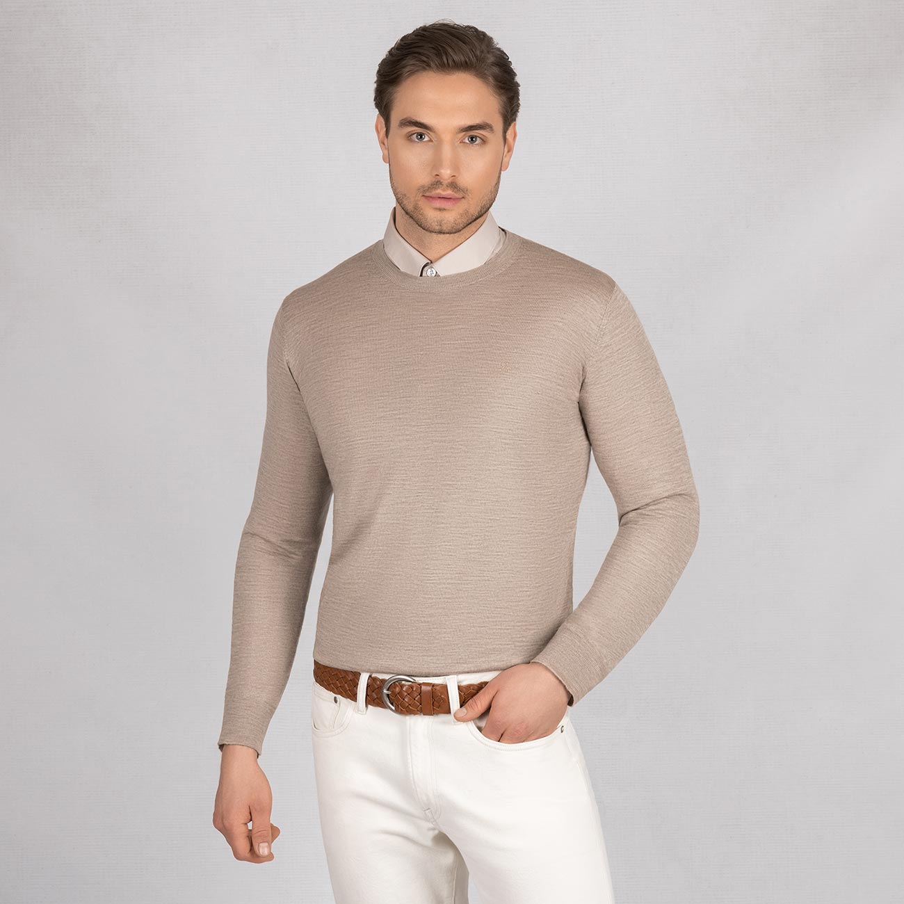 Wool Pullover Light Round Neck Men