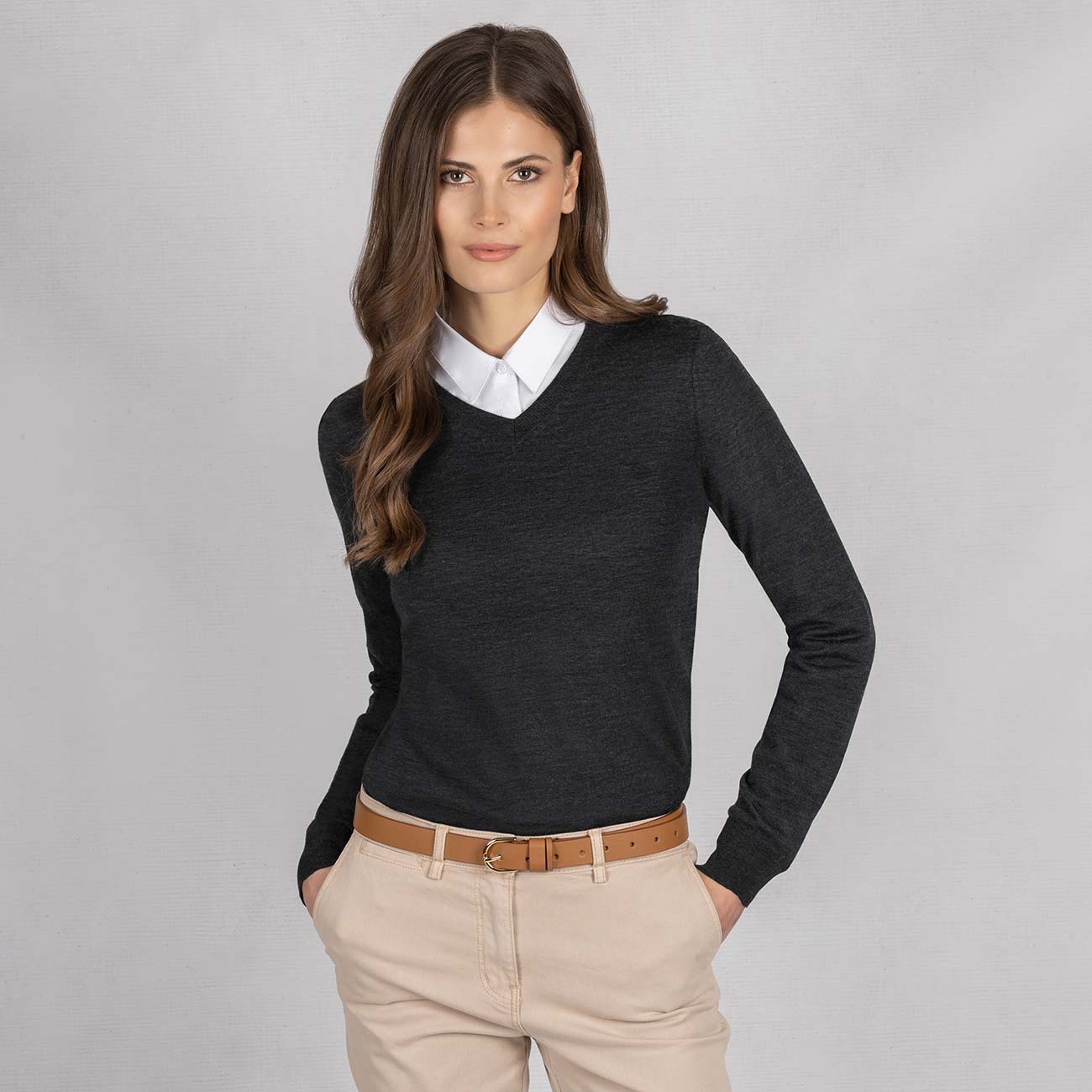 Wool Pullover Light V Neck Women