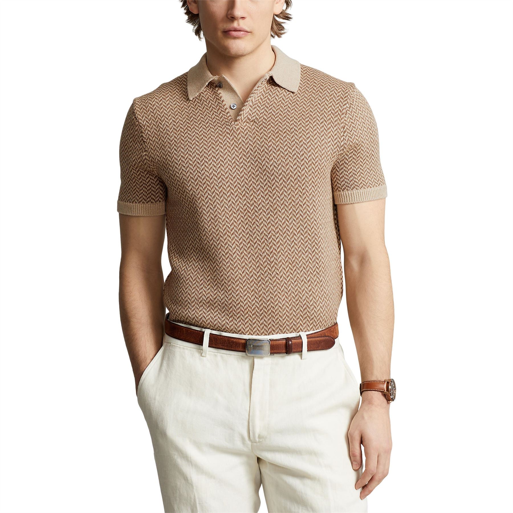 x TRENDYGOLF Cotton Blend SS Herringbone Pullover Tan Multi - 2024